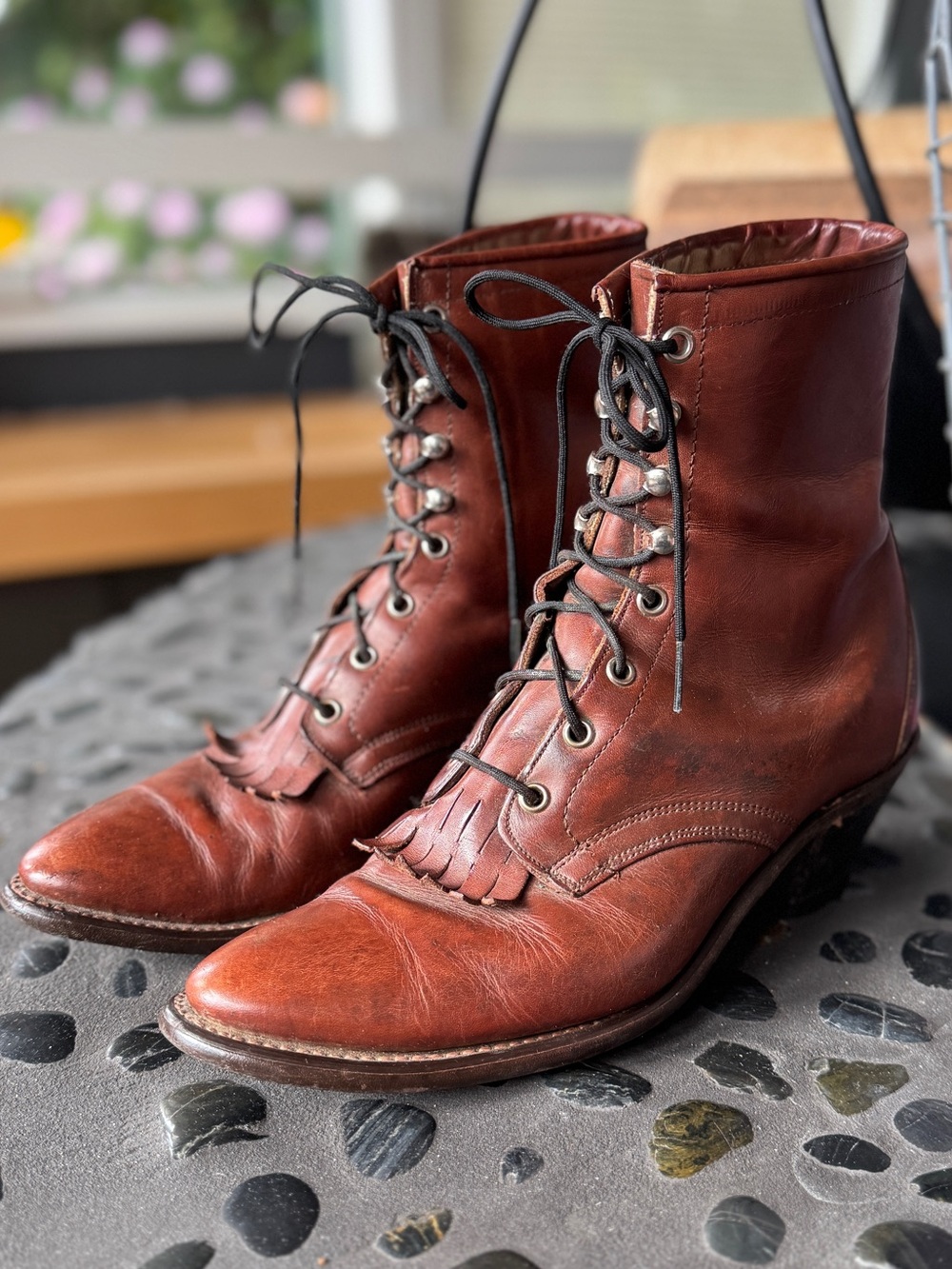 Laredo-Style Brown Leather Lace-Up Boots